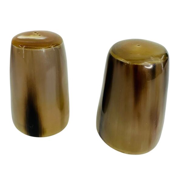 Vintage Genuine Buffalo Horn Salt & Pepper Set Handcrafted Natural Tableware - Picture 1 of 6